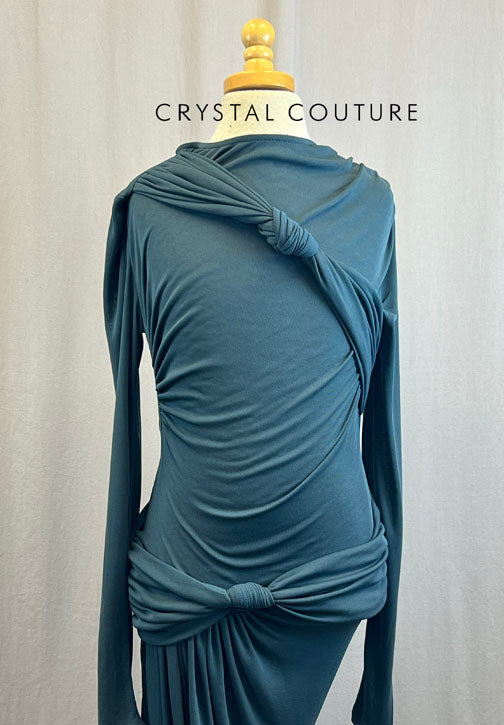 Teal Blue Green Long Dress With Fabric Knots Teal Blue Green Long Dress With Fabric Knots