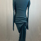 Teal Blue Green Long Dress With Fabric Knots