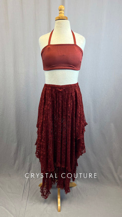 Custom Rust Lycra Halter Bra and Lace Skirt