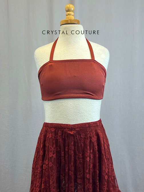 Custom Rust Lycra Halter Bra and Lace Skirt