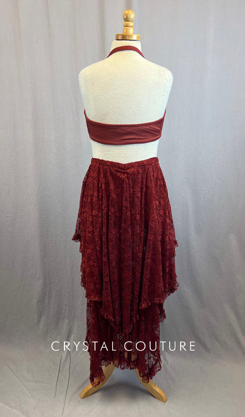 Custom Rust Lycra Halter Bra and Lace Skirt