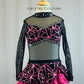 Custom Pink and Black Spiderweb Top and Skirt with Mesh and Rhinestones