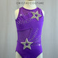 Custom Purple Leotard With Mesh Cutouts and Star Appliques and Rhinestones