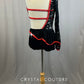 Custom Red and Black Biketard with Lace Bodice and Skirt and Rhinestones