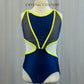 Navy And Electric Yellow Cutout Leotard With Rhinestones