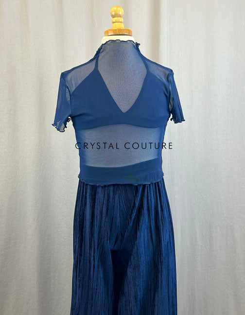 Navy Blue Three Piece Set Pants, Bra Top and Sheer Top