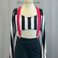 Black and White Stripe Crop Top and Black Dress Pants With Hot Pink Rhinestone Details and suspenders