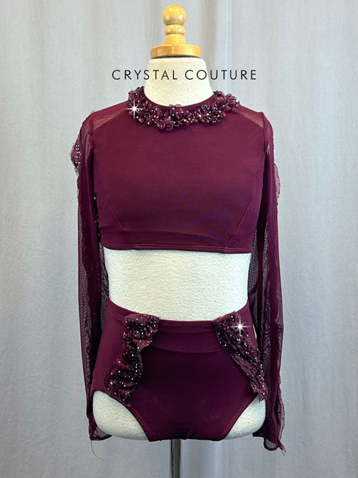 Custom Maroon Long Sleeve Crop Top and Briefs