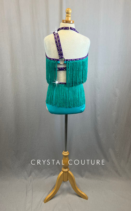 Custom Teal Green Fringe With Purple Trim and Rhinestones