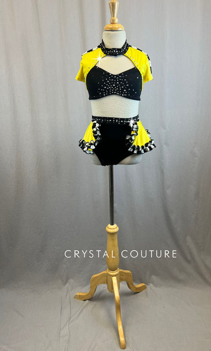 Custom Yellow, Black and White Checkered Taxi Two Piece with Rhinestones