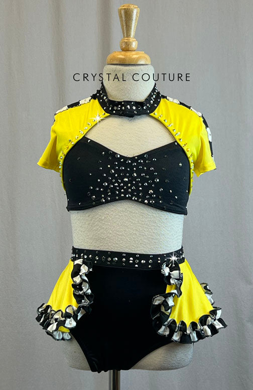 Custom Yellow, Black and White Checkered Taxi Two Piece with Rhinestones