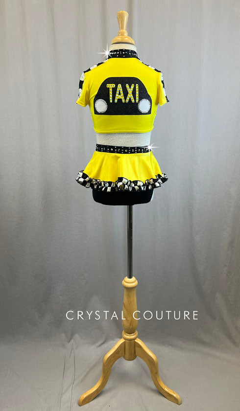 Custom Yellow, Black and White Checkered Taxi Two Piece with Rhinestones