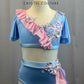 Custom Light Blue and Pink Two Piece With Rhinestones and Appliques