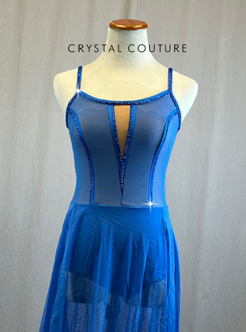 Custom Blue Lyrical Dress with Long Mesh Skirt with Rhinestones