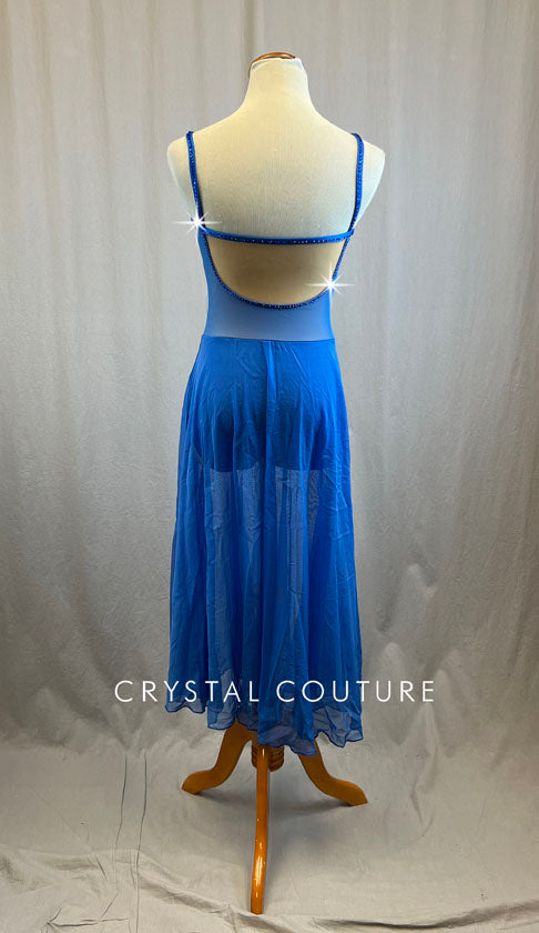 Custom Blue Lyrical Dress with Long Mesh Skirt with Rhinestones