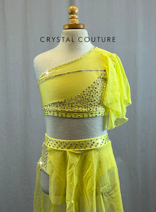 Sunny Yellow Two Piece with Flutter Sleeve and Skirt