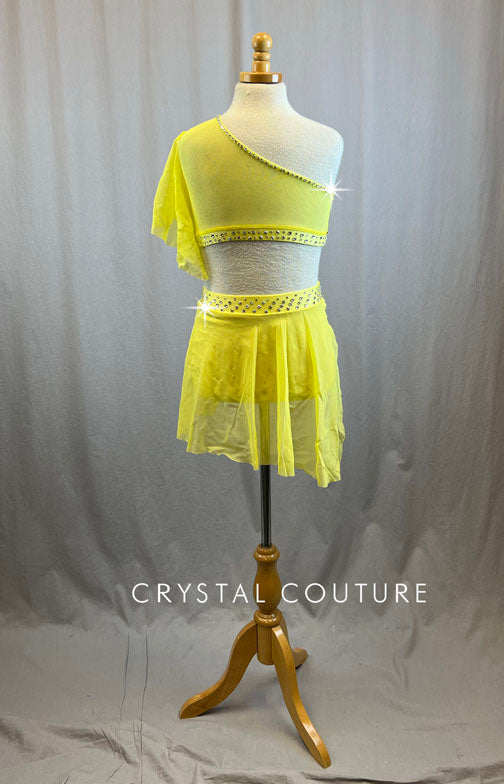 Sunny Yellow Two Piece with Flutter Sleeve and Skirt