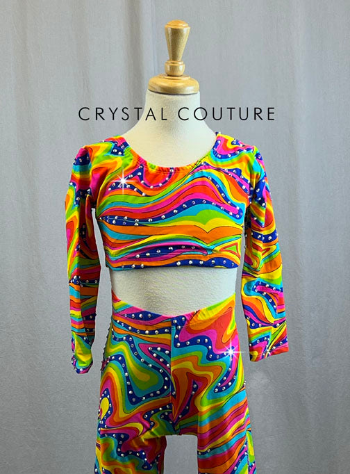 Psychedelic wave Multi Colored Crop Top and Bell Bottom Pants