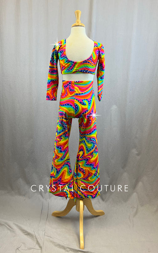 Psychedelic wave Multi Colored Crop Top and Bell Bottom Pants