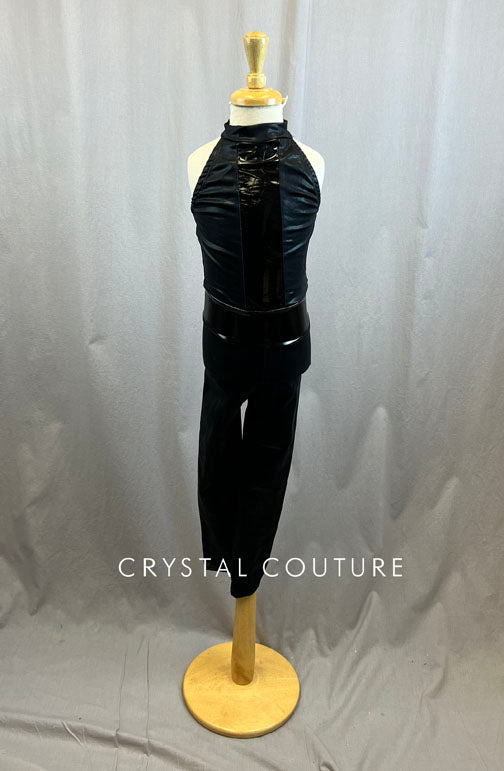 Black Lycra Bodysuit with Black Shiny Latex Panels