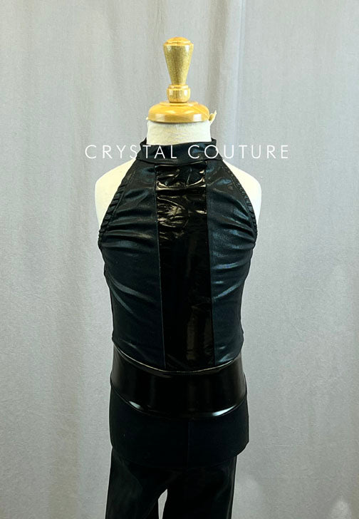 Black Lycra Bodysuit with Black Shiny Latex Panels