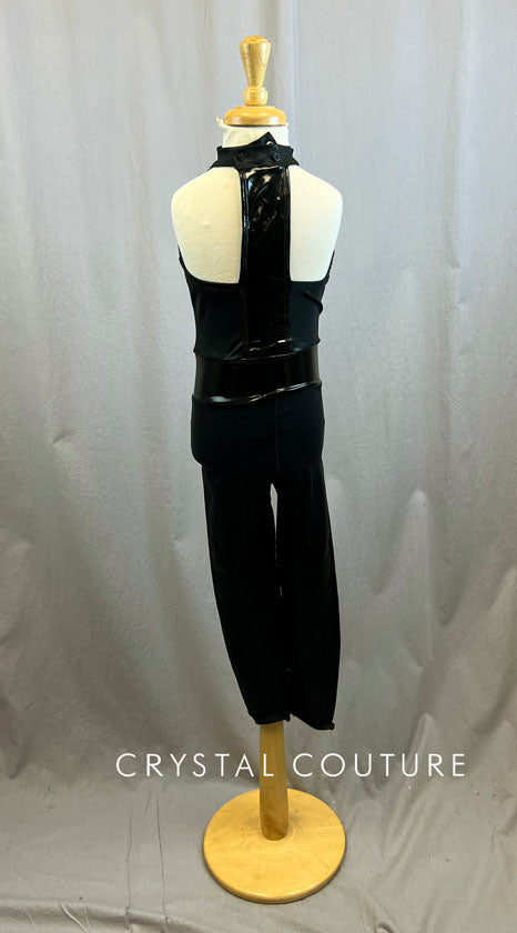 Black Lycra Bodysuit with Black Shiny Latex Panels