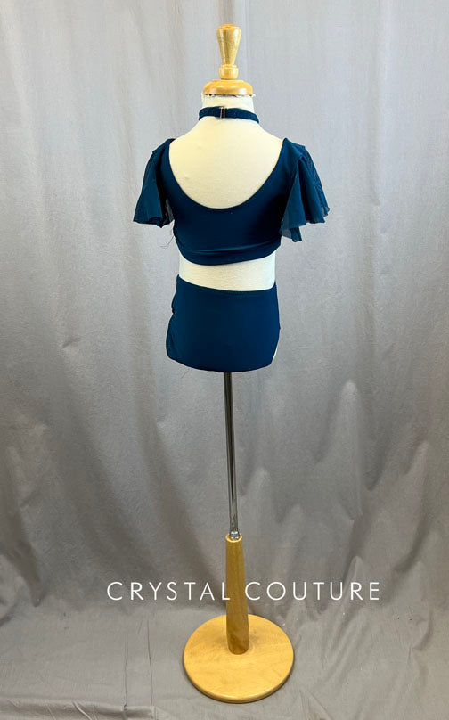 Custom Teal Blue Two Piece With Flutter Sleeves