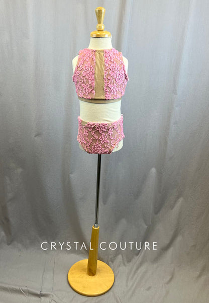 Custom Baby Pink Lace and Nude Lycra Two Piece