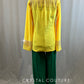 Tri Color 3-Piece Set - Yellow Jacket, Blue Sports Bra and Green Pants - Rhinestones