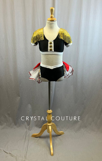 Marching Band Inspired 2-Piece with Cap Sleeve Bra Top and Brief with Attached Tulle Skirt