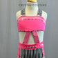 Custom Pink, Black and White Striped Connected Two Piece - Rhinestones