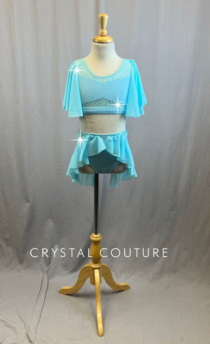 Custom Baby Blue Two Piece With Flutter Sleeves and Ruffles