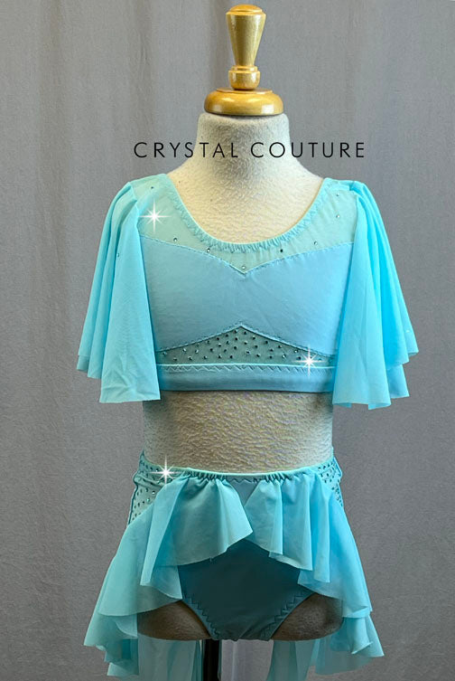 Custom Baby Blue Two Piece With Flutter Sleeves and Ruffles