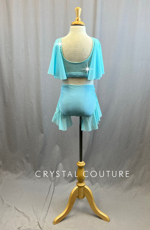 Custom Baby Blue Two Piece With Flutter Sleeves and Ruffles