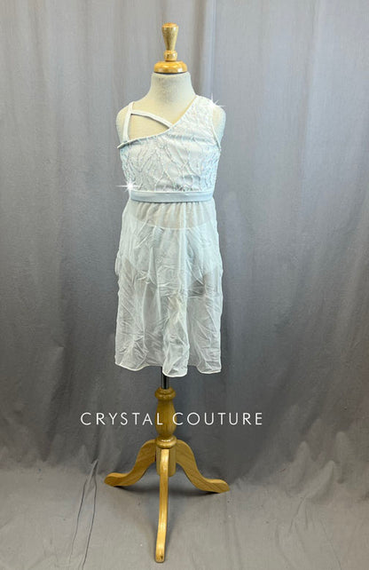 White Brief with Mesh Dress Overlay - WIth Rhinestones
