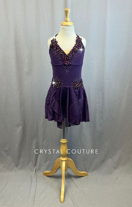 Custom Plum High Low Lyrical Dress with Appliques and Rhinestones