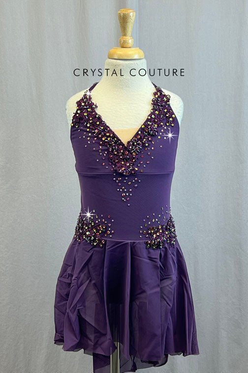 Custom Plum High Low Lyrical Dress with Appliques and Rhinestones