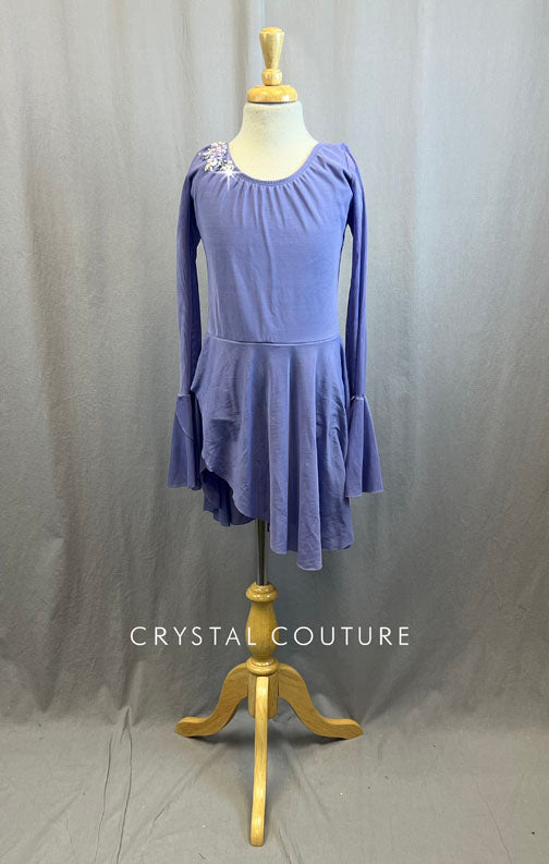 Custom Soft Lavender Mesh Bell Sleeved Lyrical Dress with Rhinestones