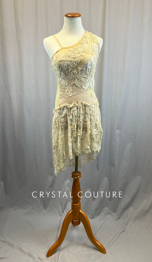 Custom Ivory Beaded Leotard with Beaded Skirt