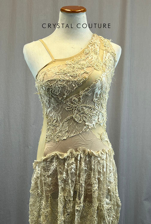 Custom Ivory Beaded Leotard with Beaded Skirt
