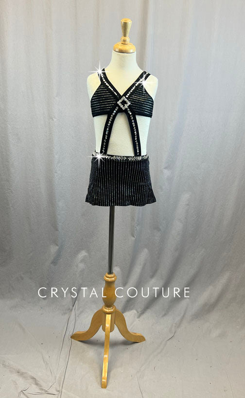 Custom Black Pinstripe Connected Two Piece - Rhinestones