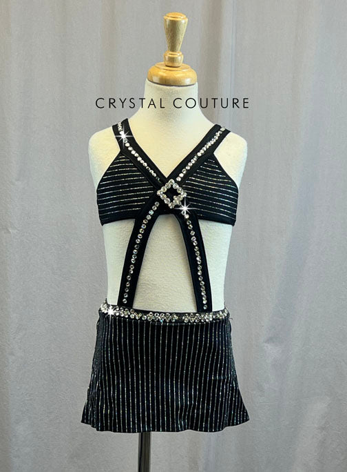 Custom Black Pinstripe Connected Two Piece - Rhinestones