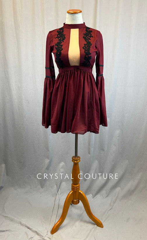 Custom Maroon Dress with Nude Leotard and Black Appliques