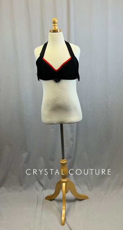 Metallic Black Halter Bra Top with Red Trim and Black Trim