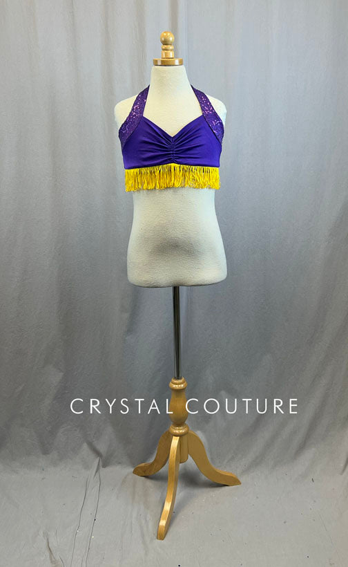 Purple Zsa Zsa Halter Bra Top with Yellow Fringe