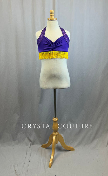 Purple Zsa Zsa Halter Bra Top with Yellow Fringe