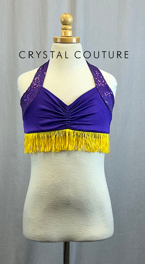 Purple Zsa Zsa Halter Bra Top with Yellow Fringe