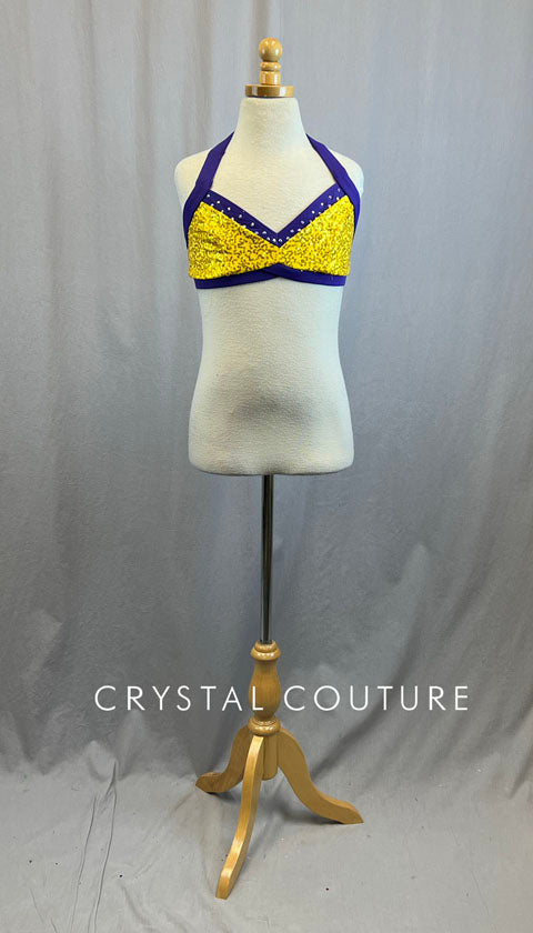 Yellow Zsa Zsa Bra Top with Purple Trim - Rhinestones