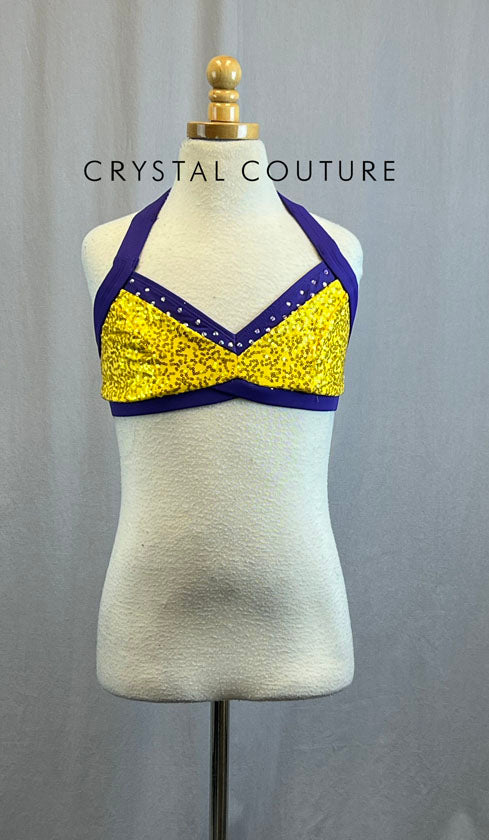 Yellow Zsa Zsa Bra Top with Purple Trim - Rhinestones