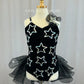 Black Velvet Leotard with Silver Sequin Stars, and Black Tulle Half Skirt - Rhinestones